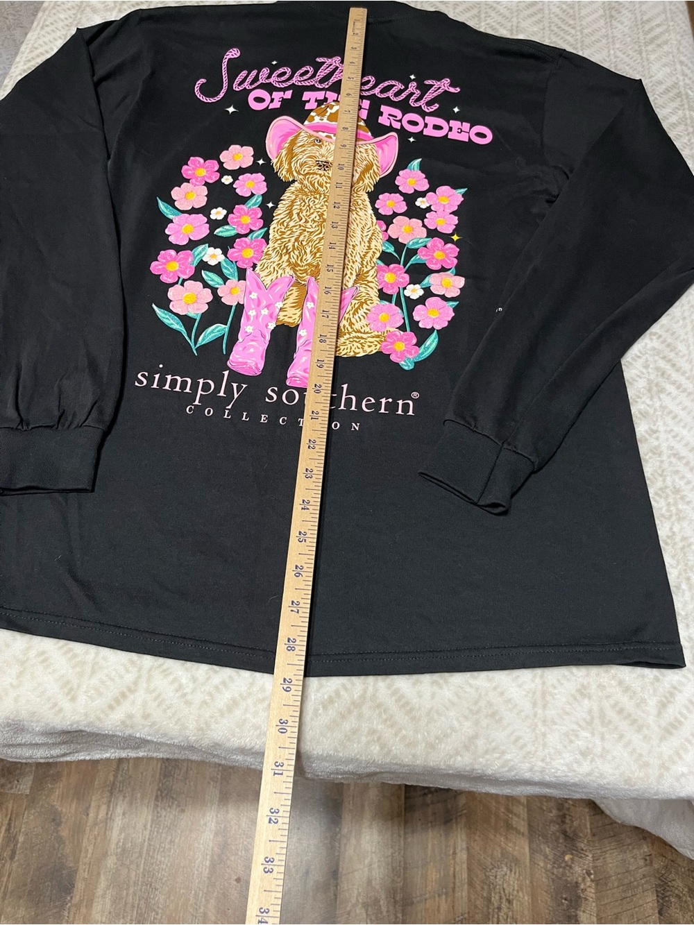 Simply Southern Black Long-Sleeve Tee with Pink & Gold Bow Medium Accents - Picture 4 of 5